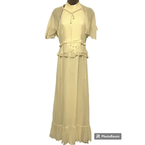 Vintage Formal Halter Dress S Maxi Removable Capelet Peplum Prom Wedding Easter - Picture 4 of 9